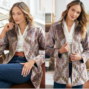 Soft Surroundings Isidora Velvet Floral Sequined Blazer‎ Purple Size Small